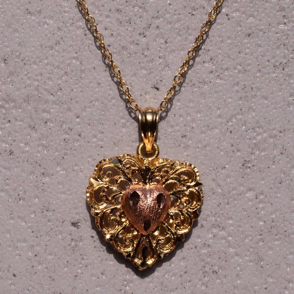 Beverly Hills Gold Signed Two Tone Heart Pendant